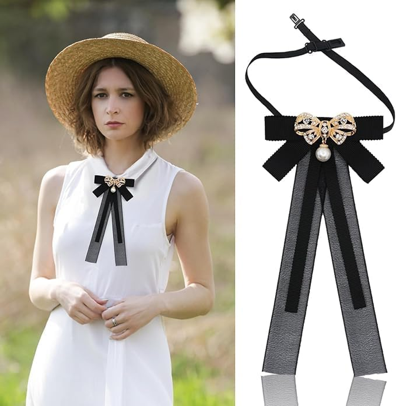 Bow Ties for Women, Black Clip on Ties Bow Brooches for Woman Girls, Women Accessory Neckties image number 1