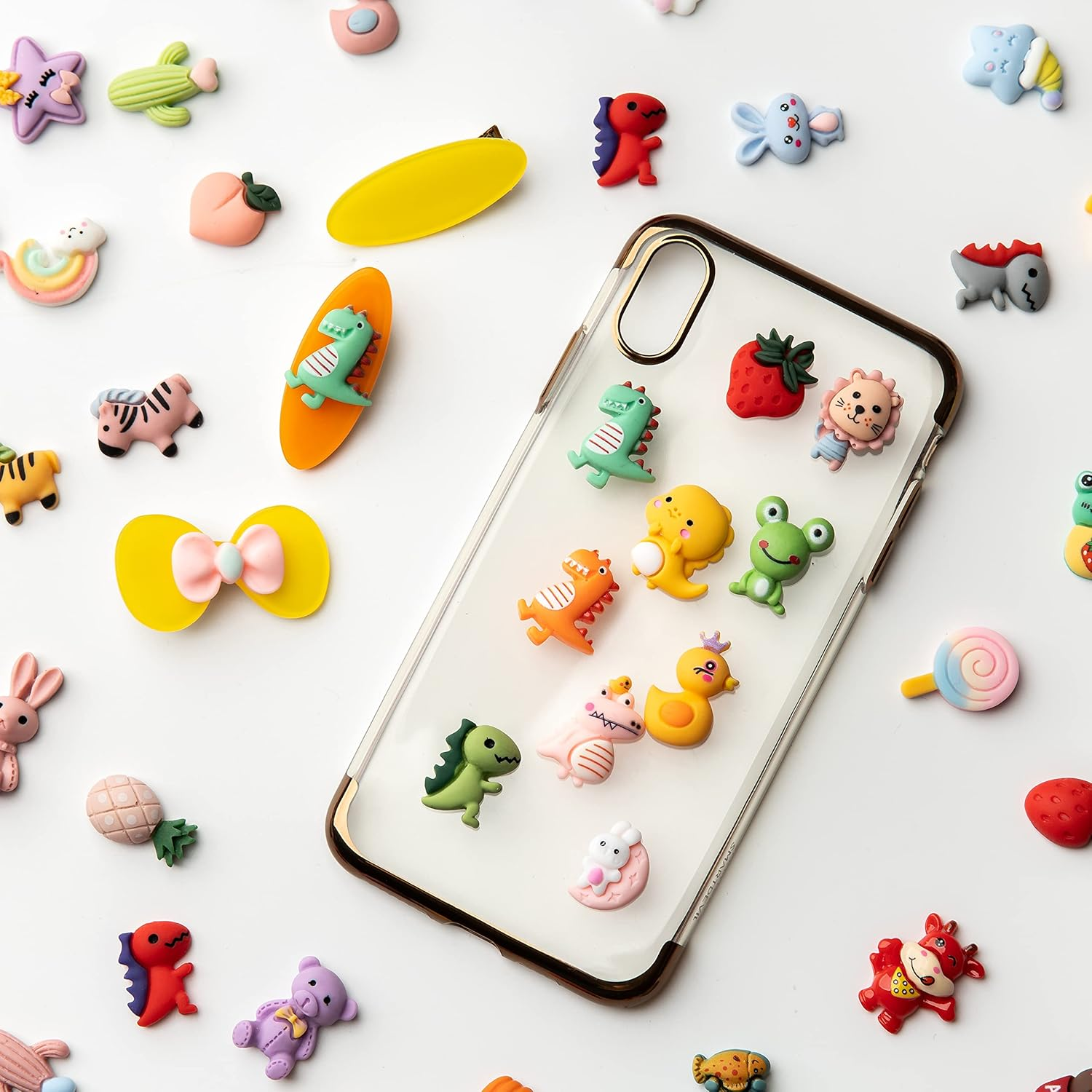 Slime Charms Cartoon Animal and Fruit Cute Set - Mixed Lot Assorted Fruit Resin Flatback Cute Sets for DIY Crafts Making,Decorations,Scrapbooking,Embellishments,Hair Clip 100Pcs