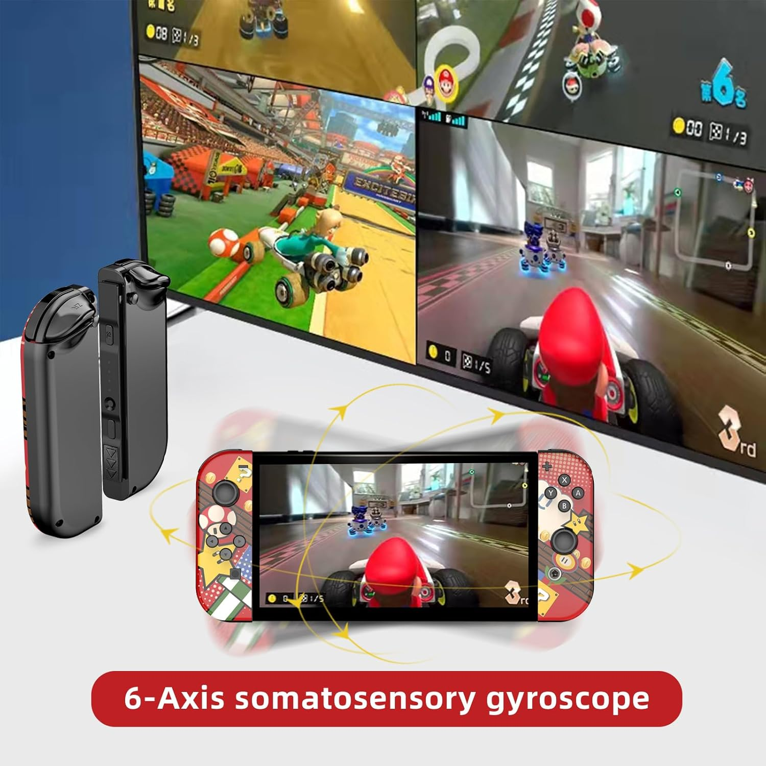 Wireless Controller Compatible with Switch/Lite/Oled, Joypad for NS Console, Wireless Replacement for Game Pad, Switch Controller Support Dual Vibration/6 Axis Motion/One-Key Wake-Up(Red) image number 3