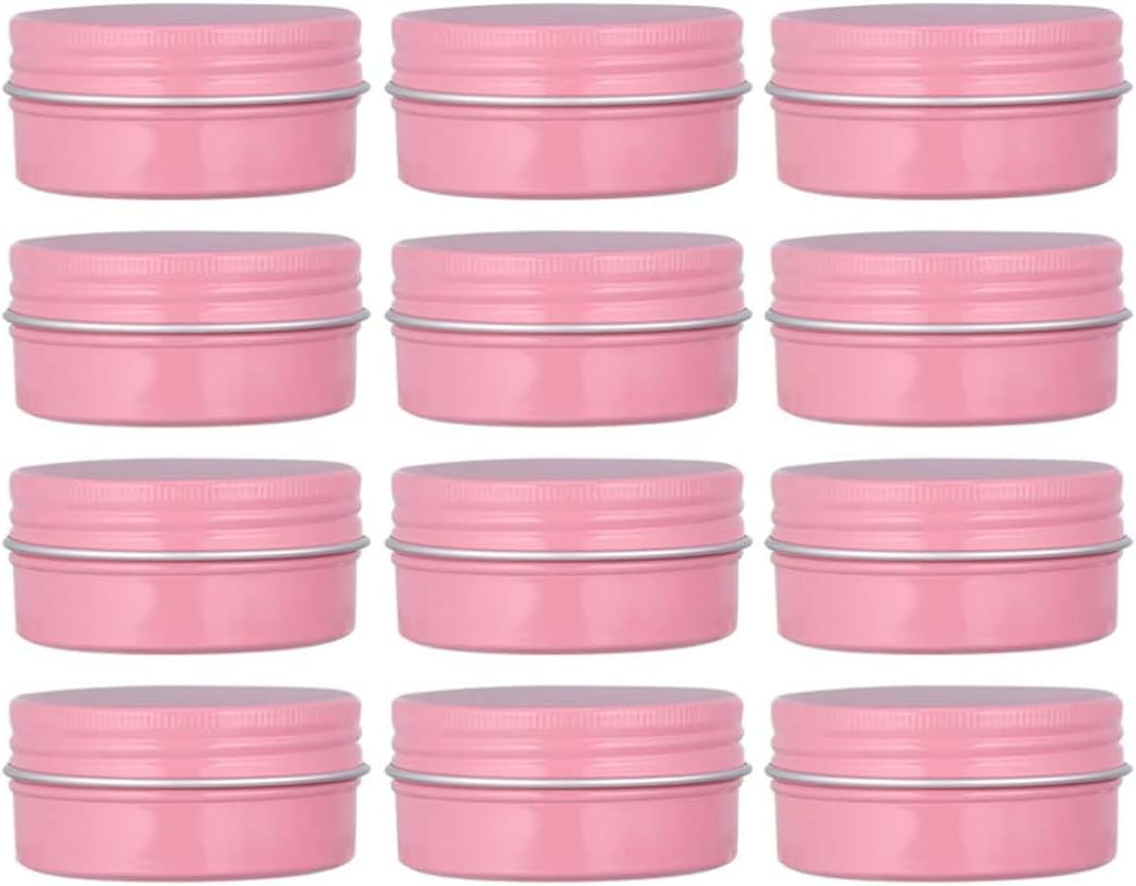 12 Pack 2 Oz/60Ml Pink Aluminum Tin Cans Screw Top round Metal Steel Tins Empty Lip Balm Tin Jars Travel Cosmetic Sample Containers for Tea Salve Spice Candies(60G) image number 1