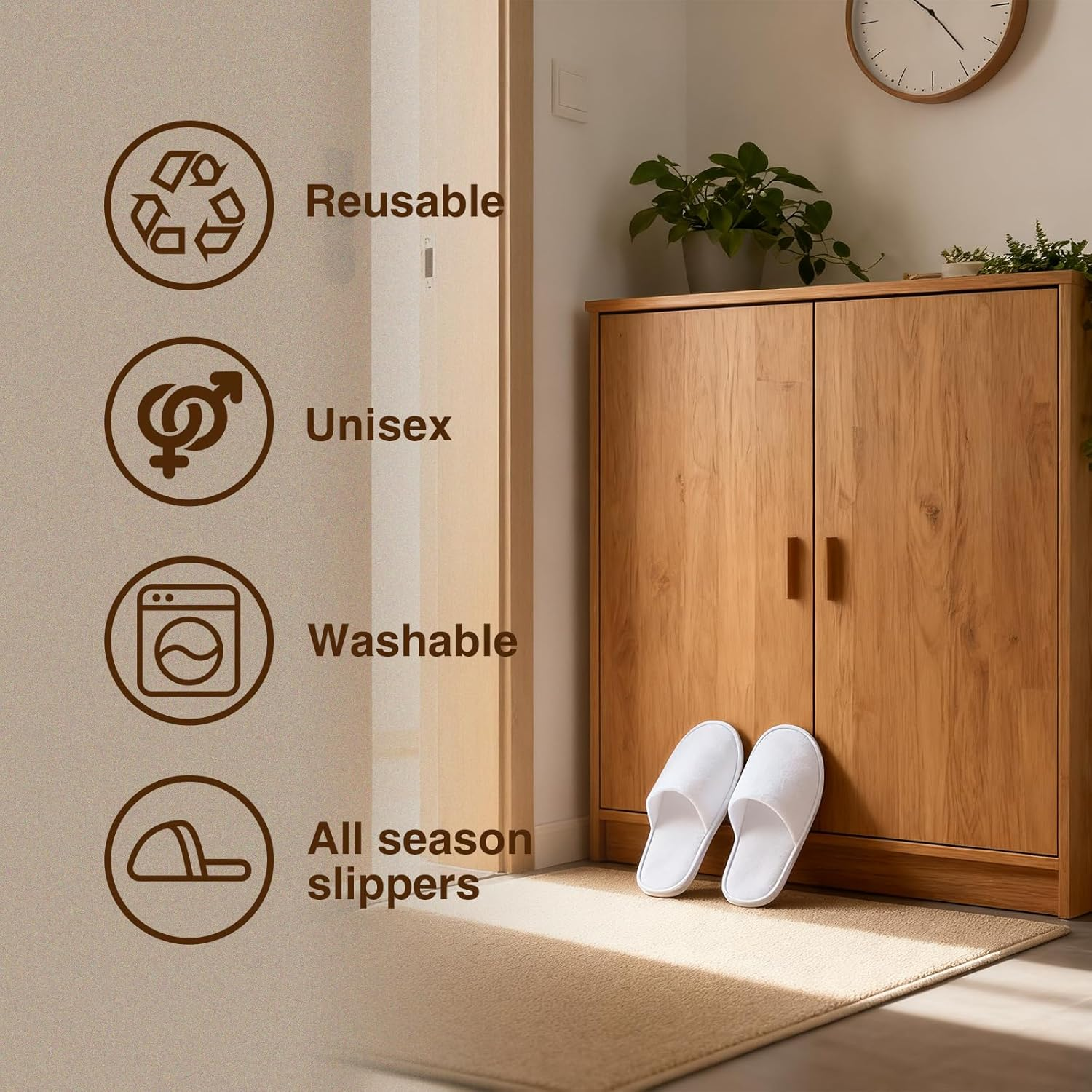 UINOFER 10 Pairs Spa Slippers, Disposable Hotel Cotton Velvet Closed Toe Slippers for Home, Bedroom, Bathroom, Indoor, Hotel or Commercial Use image number 6