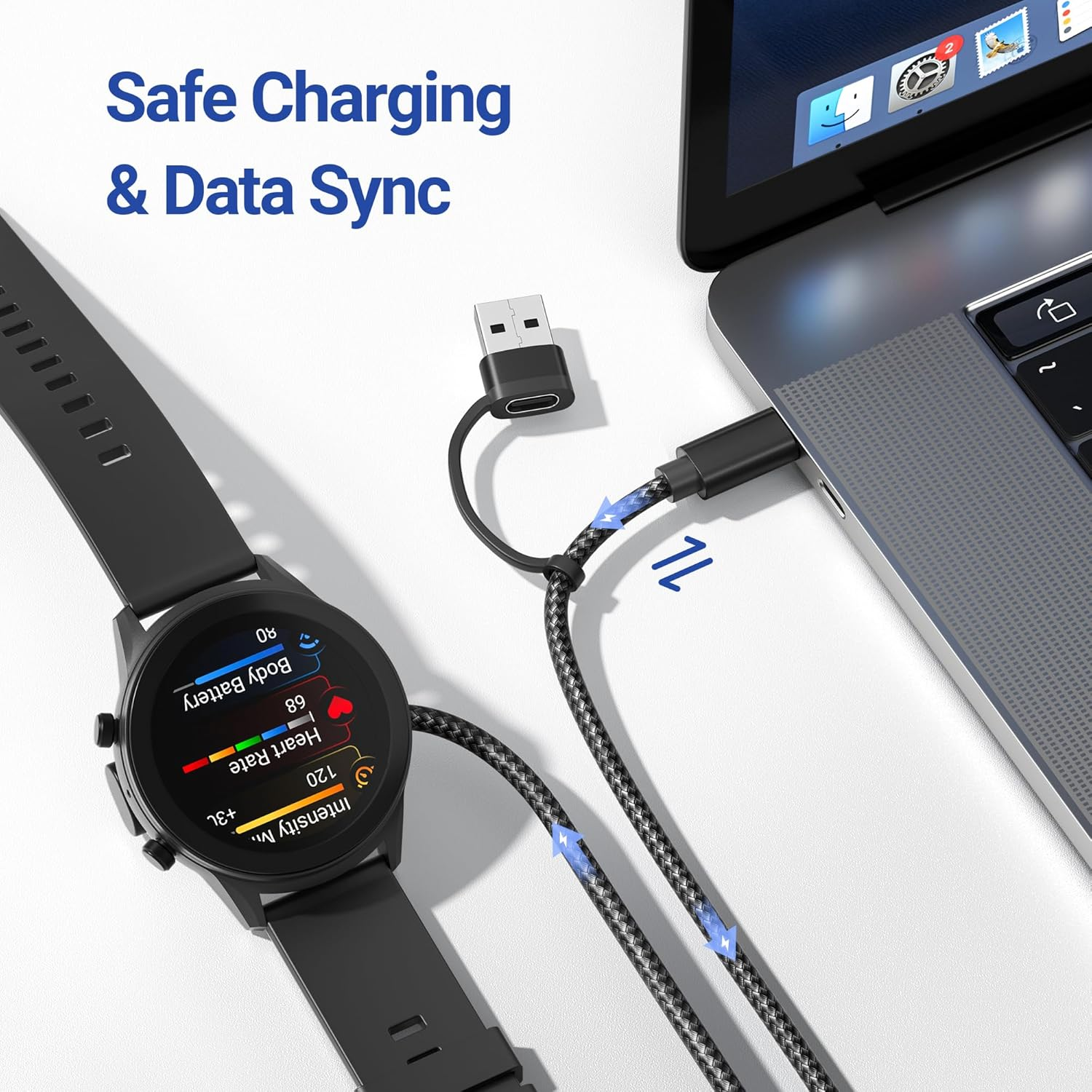 Itramax 2-In-1 Charger Cable for Garmin Watch 1.2M 1Pack,Charging Power Cord for Garmin Fenix 8 E 7 7X 7S 6 5X 5S Solar,Forerunner 965 955 265 255 245 165 55,Venu 2,Instinct,Vivoactive 5 4,Vivomove 3S image number 2