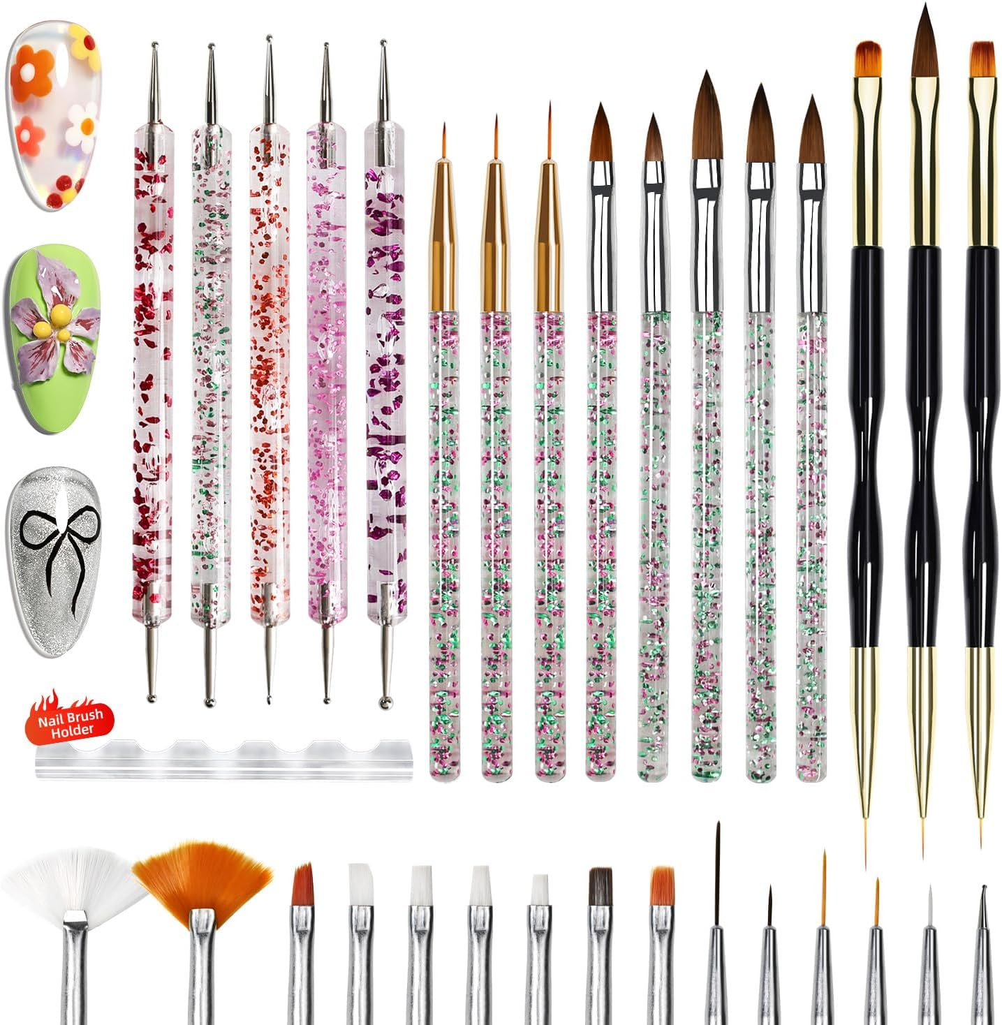 JODSONE 6Packs Nail Art Brushes, Nail Art Tool Set, Dotting Tools, Dust Brush,Striping Brushes for Long Lines, Drawing Pen for Gel Polish Design Supply,Diy Manicure Tools Gift for Women