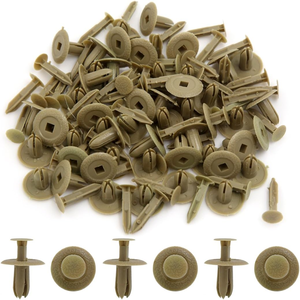 Uxcell 50 Pcs Beige 6Mm Hole Plastic Rivet Auto Door Trim Panel Retainer Clips
