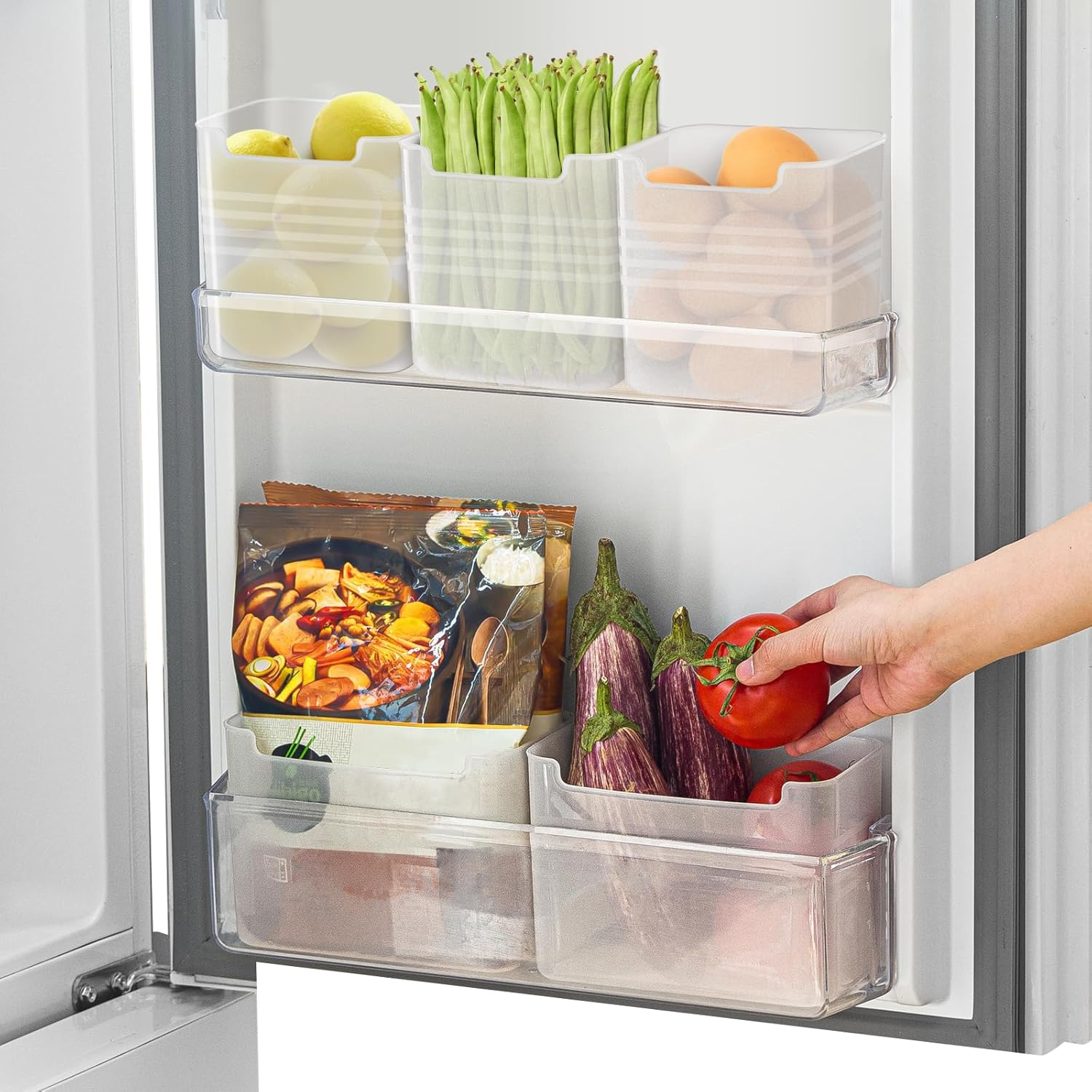 Poeland Refrigerator Organizer Box, Fridge Side Door Storage Containers Plastic Translucent Set of 5 (2M+3S) image number 6