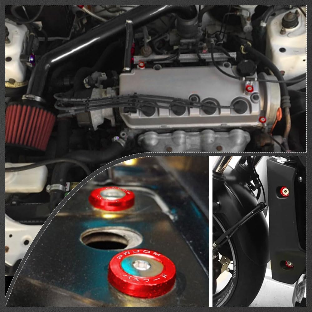 Fender Bumper Washer Bolt, Aluminum Fender Washer Engine Bay Dress up Kit, Fasteners M6 JDM Fender Washer Kit Fits Bumper Washer Bolt, Headlights, Trunk Engine Bay Dress up (Red) image number 4