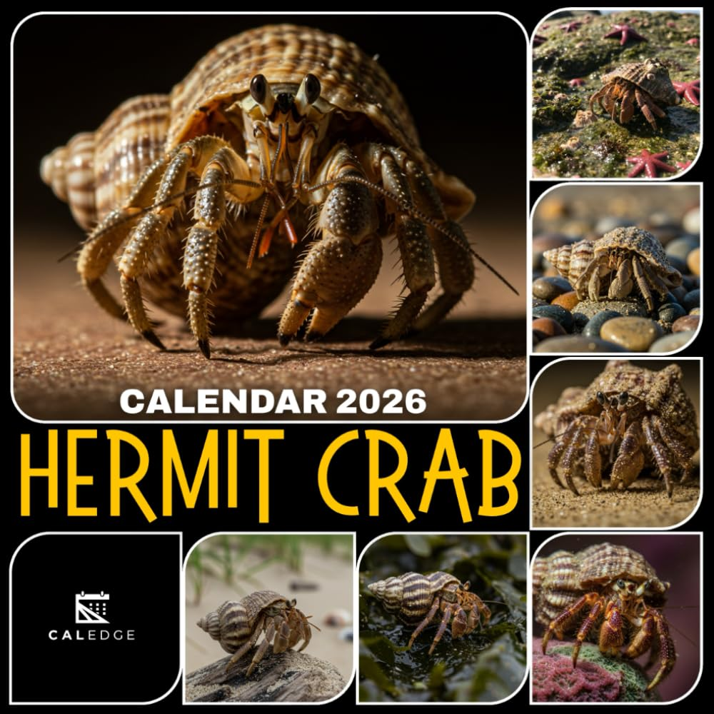Hermit Crab Calendar 2026: Monthly Planner Featuring Coastal Creatures with Unique Shell Homes and Charming Photos