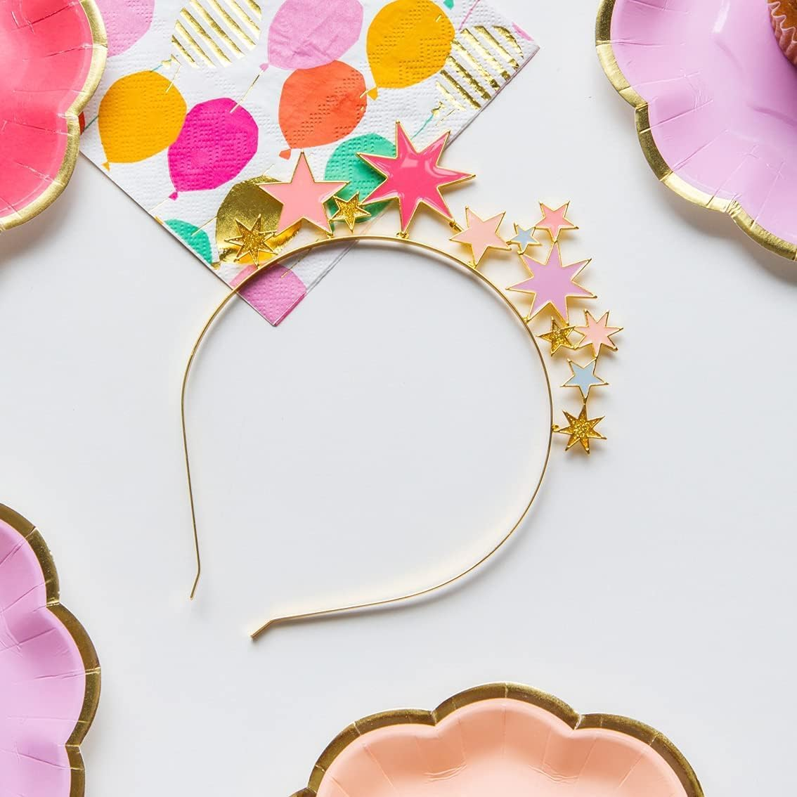 Pink and Gold Glitter Star Headpiece | Alloy Headband Accessory for Birthday, Virtual Zoom Party, Festival, Fireworks Night, Fancy Dress, Her, Children image number 5