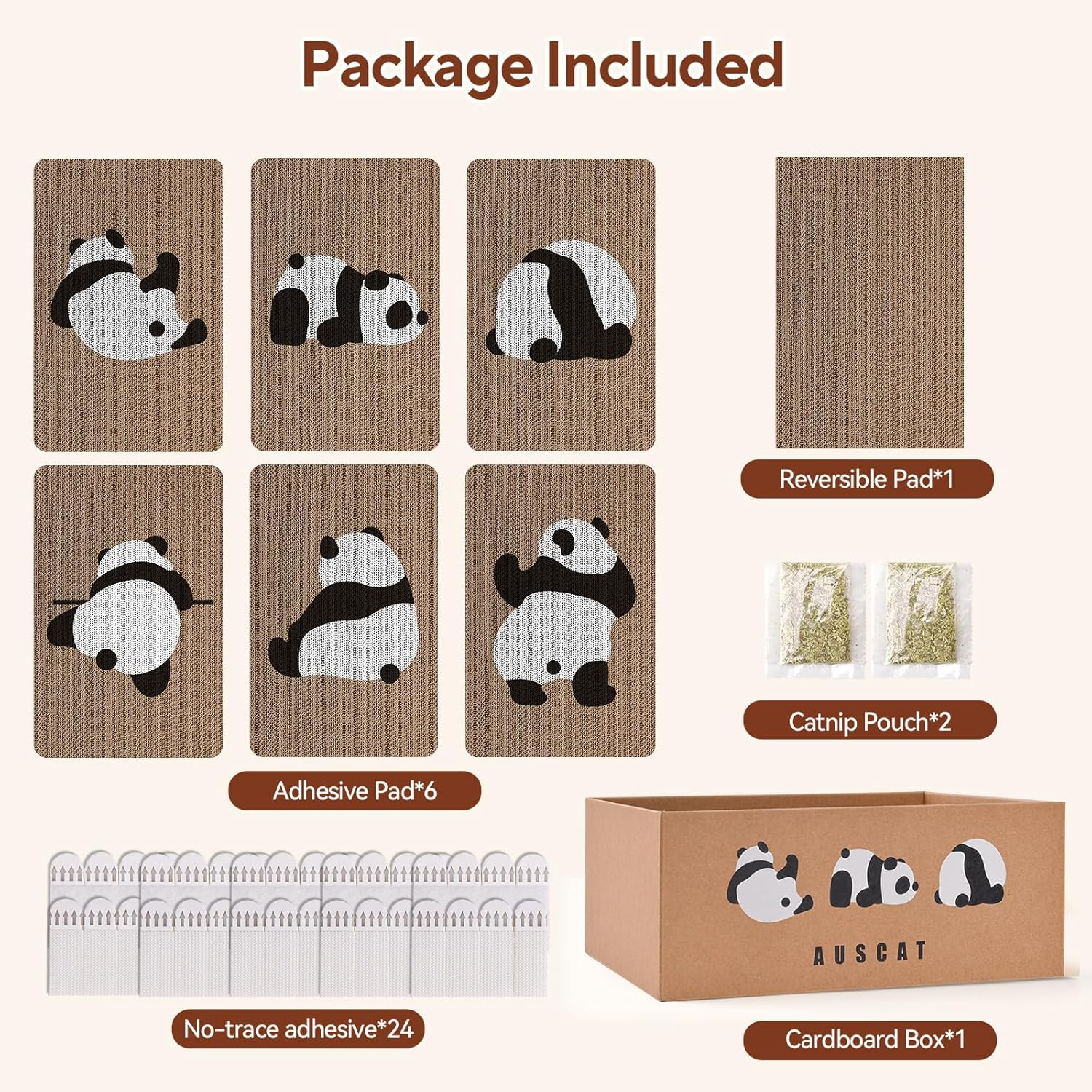 AUSCAT Cardboard Cat Wall Scratcher, 7 Cat Scratching Boards with Box, Wall Mounted Cat Scratching Pads for Indoor Cats, Furniture Protector, 14.5" X 9.3", Panda Pattern image number 6