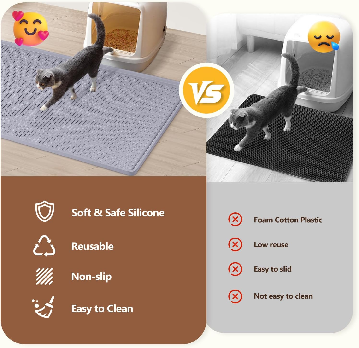 Bartuke Large Cat Litter Mat with Toy Ball, 38'' X 25'' Silicone Cat Litter Trapping Mat for Scatter Control, Soft on Kitty Paws, Easy to Clean (Light Grey) image number 2