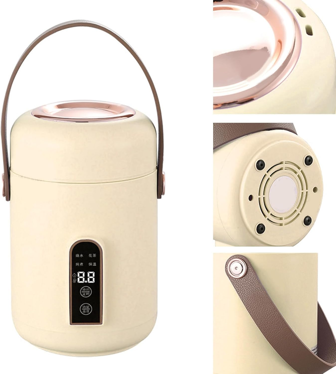 Electric Stewpot, Mini Rice Cooker Portable Insulated Safe for Home for Dorm (Beige) image number 3