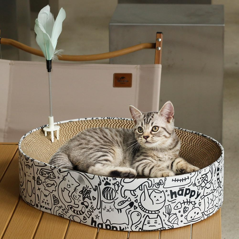 Cat Scratcher, Cardboard, 2 in 1, Oval Pet Cat Cot, Scratching Pad, Corrugated Cardboard, Lounge Bed, Furniture Protector, Toy