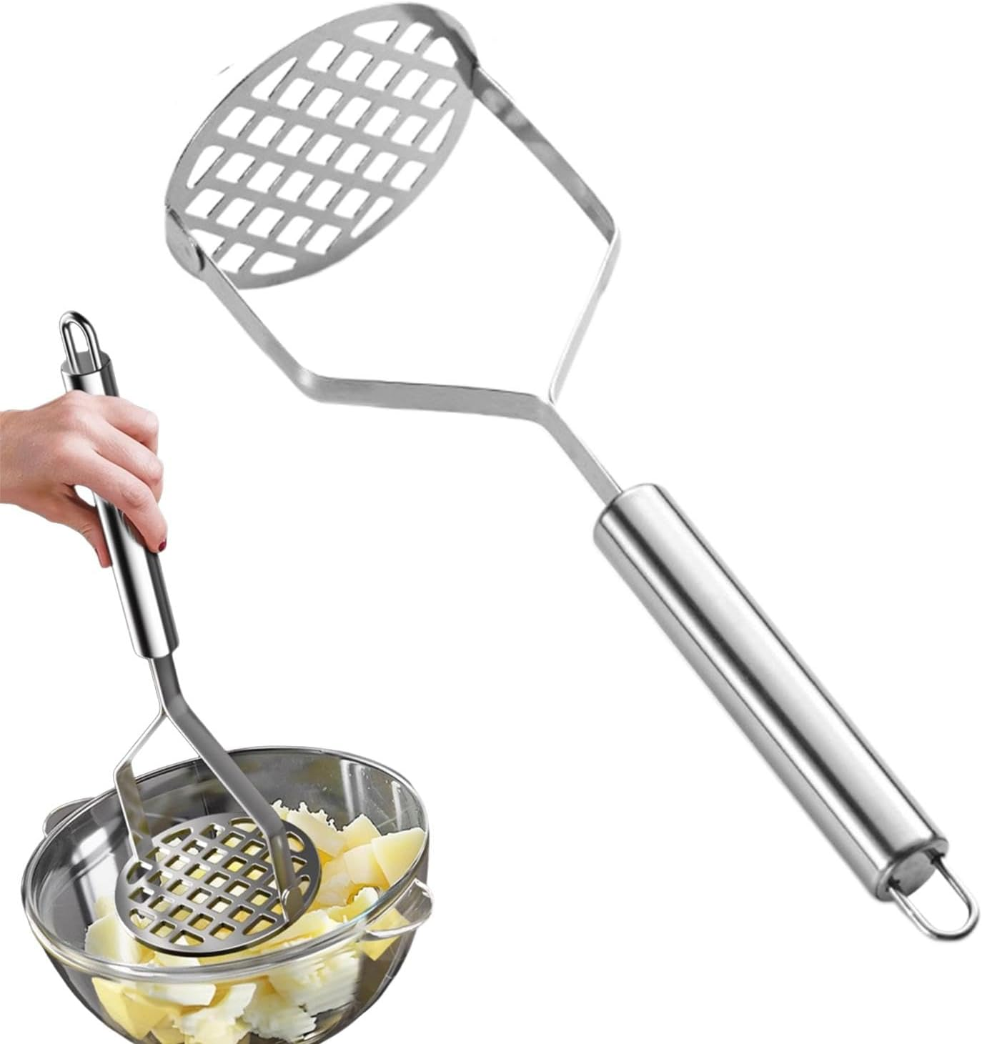 Potato Presser Masher - Food Grade Stainless Steel Baby Food Masher | Heavy-Duty Mashing Utensil Kitchen Gadget Manual Potatoes Ricer for Bean Vegetable Fruits Meat image number 3