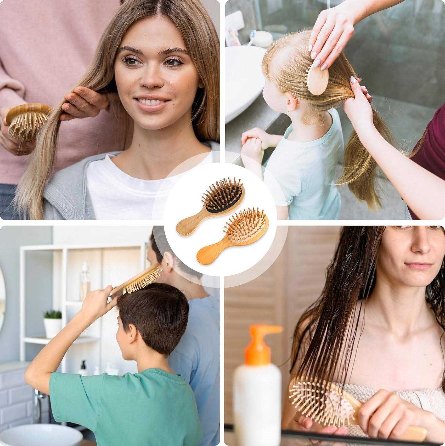 2 PCS Travel Brushes for Hair,Bamboo Brush Mini Hair Brush Anti-Static Bamboo Hair Brush Massage Scalp Detangling Brush Mini Hairbrush Natural Wooden Pocket Travel Small Hair Brushes for All Hair image number 3