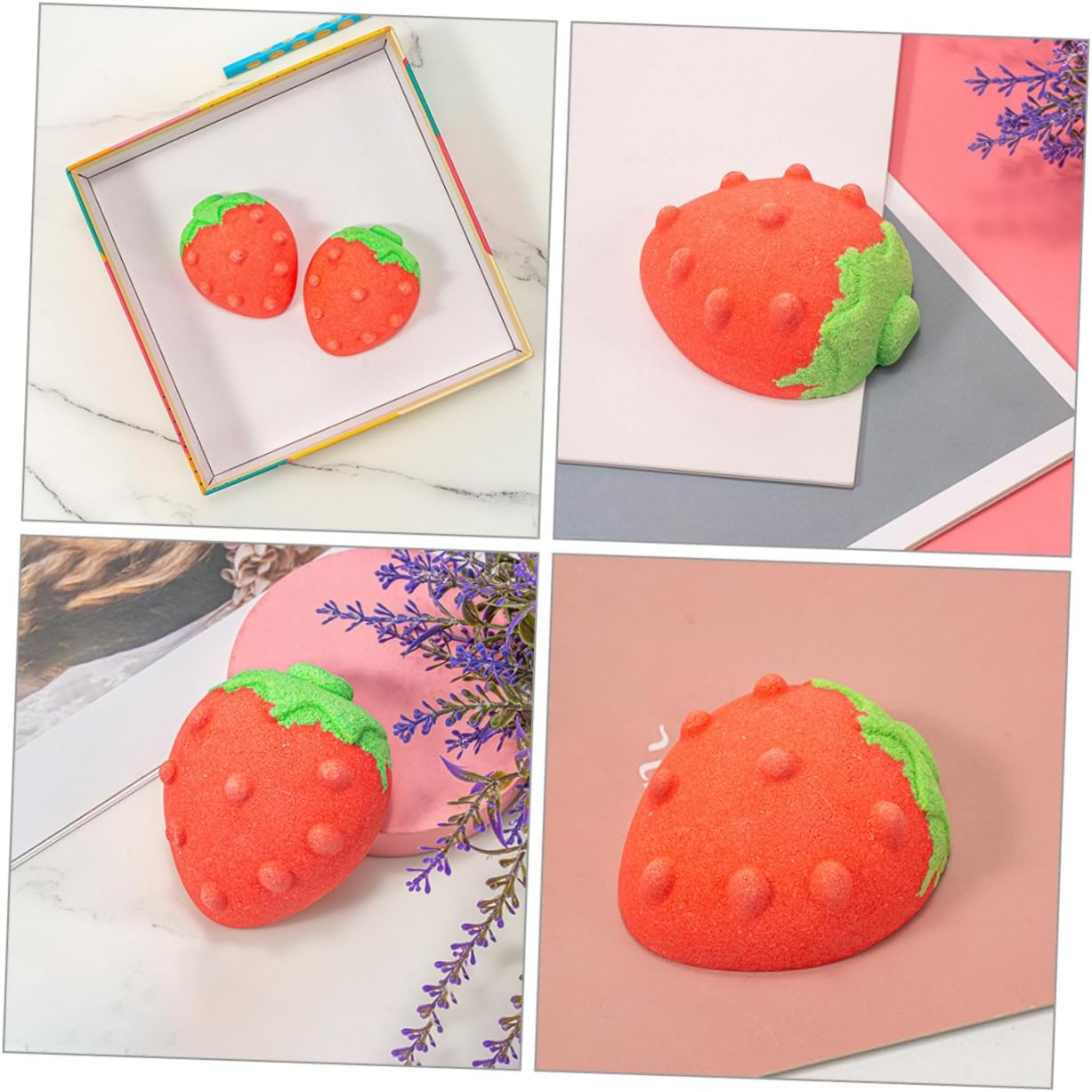 Beavorty 4Pcs Fragrance Bath Salt Bubble Bath Balls Strawberry Shape Boys and Girls Fun Bath Set for Home Spa