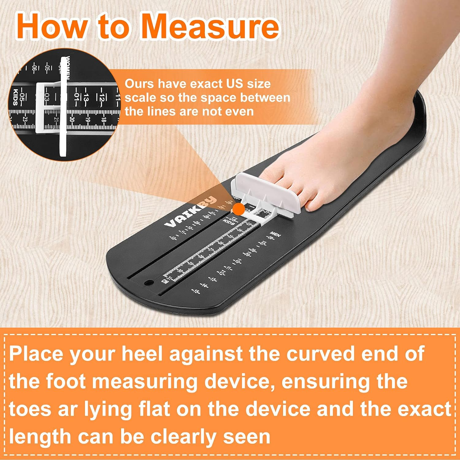 Vaikby Foot Measurement Device, Shoe Sizer Measuring Devices Ruler Sizer for Kids Adults, Buy Kids Shoes Online Simply with a Foot Measuring Device, Black, All image number 6