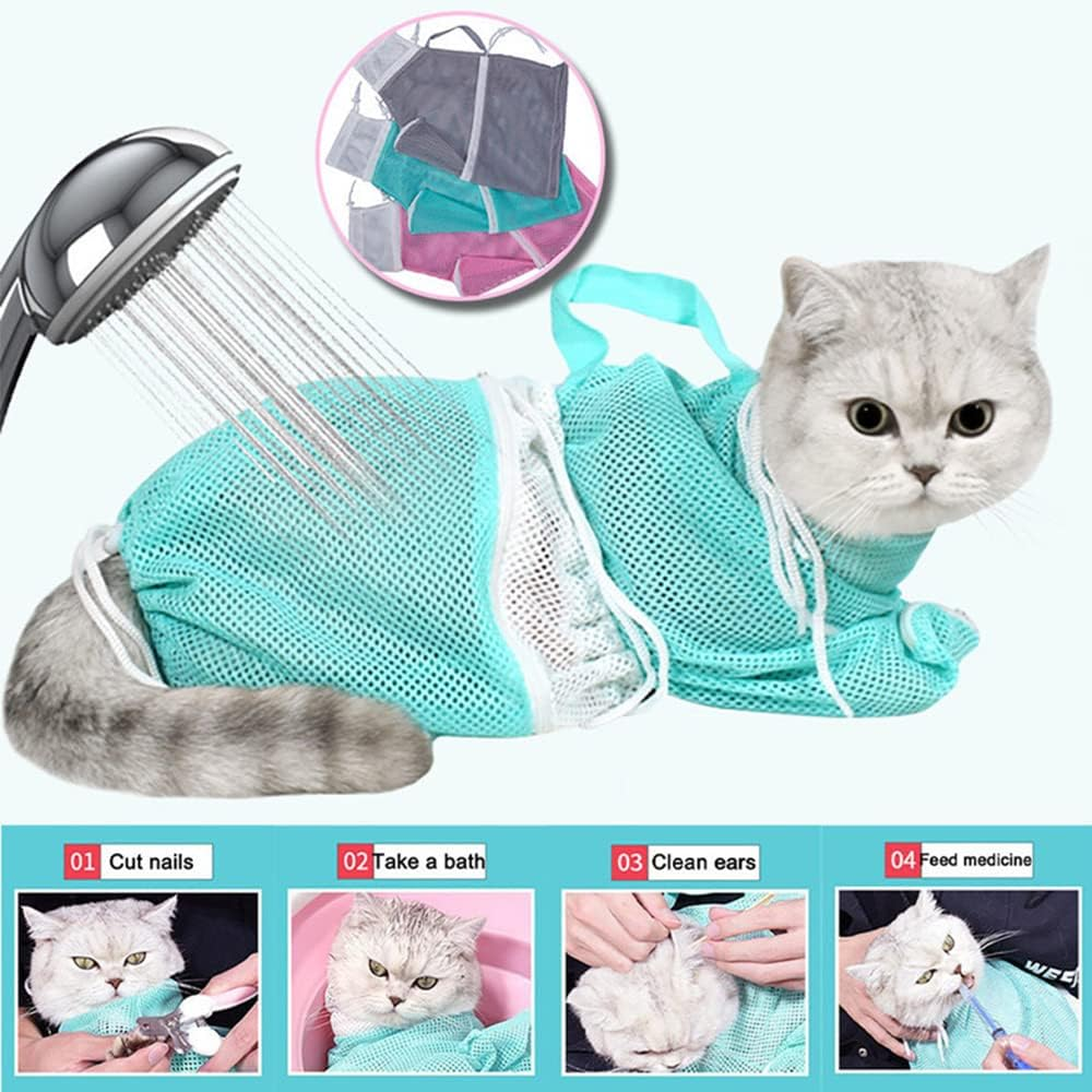 Mesh Cat Grooming Bath Bag Cat Supplies Washing Bags Pet Bathing Nail Trimm AU Pink image number 4