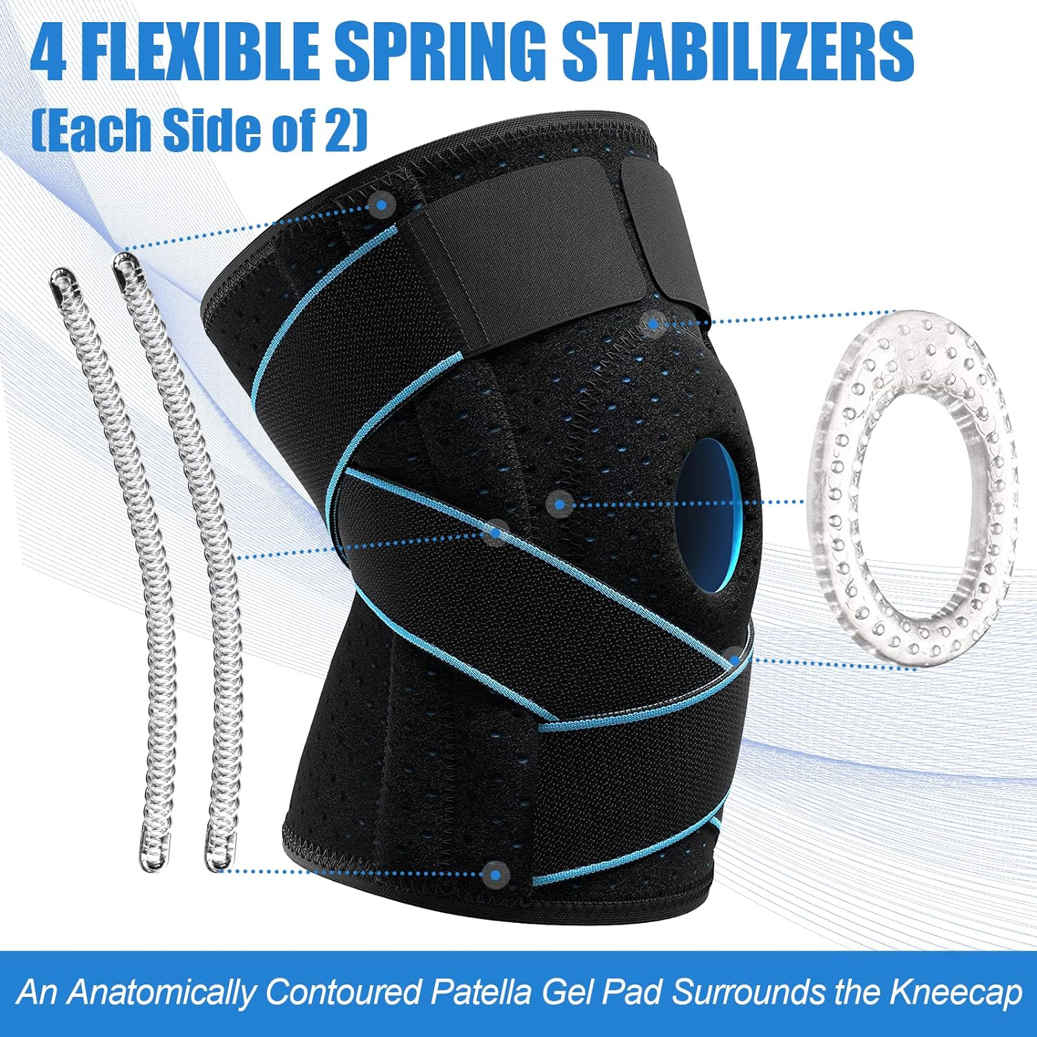 NEENCA Knee Brace for Knee Pain, Adjustable Knee Support with Patella Gel Pad & Side Spring Stabilizers, Knee Wrap for Arthritis, Meniscus Tear, ACL, Knee Pain Relief, Runner, Sport image number 5