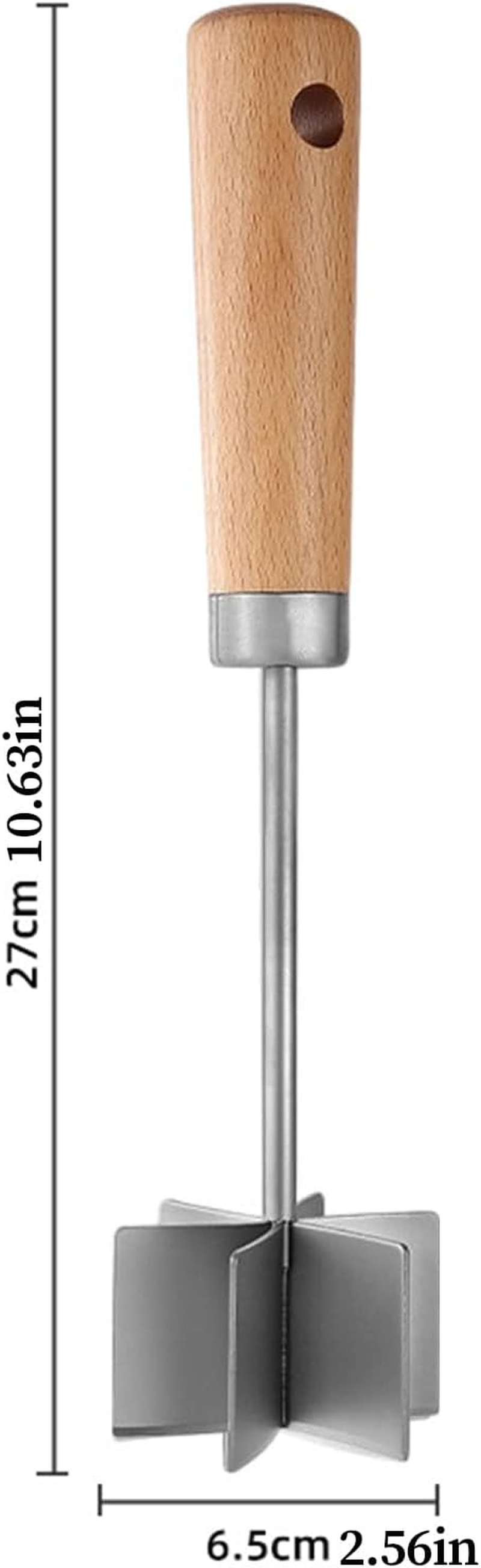 Meat Chopper for Ground Beef - Stainless Steel Kitchen Gadgets | Ground Meat Masher with Wooden Handle,For Sausage Patty Making Cooking Meal Prep Home - Sandblasting image number 3