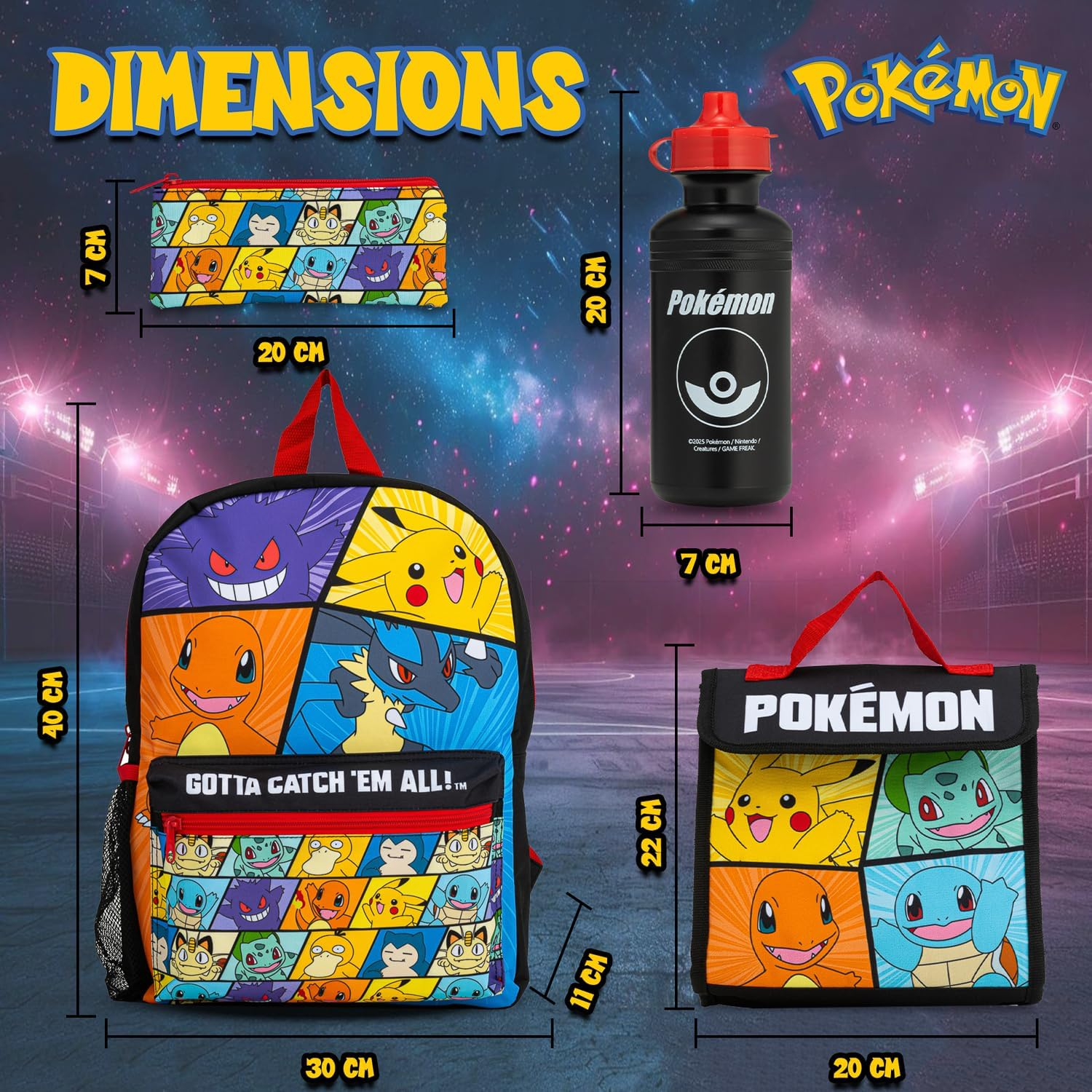 Pokemon Backpack 4 Piece School Set |Includes Lunch Box, Water Bottle, and Pencil Case | Adjustable Padded Shoulder Strap |Mesh Side Pocket | Back to School Bag Set image number 6