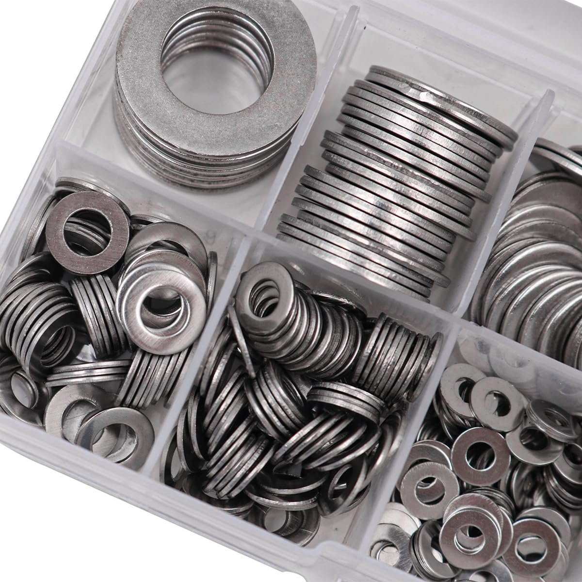 580 Pcs NUZAMAS Stainless Steel Flat Washers Set M2-M12 9 Sizes round Metal Screw Washer Kit with Storage Box for Home Decoration Factories Repair Kitchens image number 4