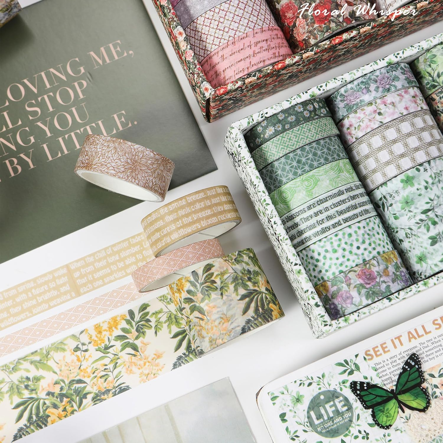 Songdao Floral Washi Tape Set - 15 Rolls Blossom Arts Adhesive Tapes Flowers Garden Decorative Masking Tape Sets for Craft, Kids, Scrapbook, DIY, Gift Wrapping (1-Botanical Freshness) image number 2