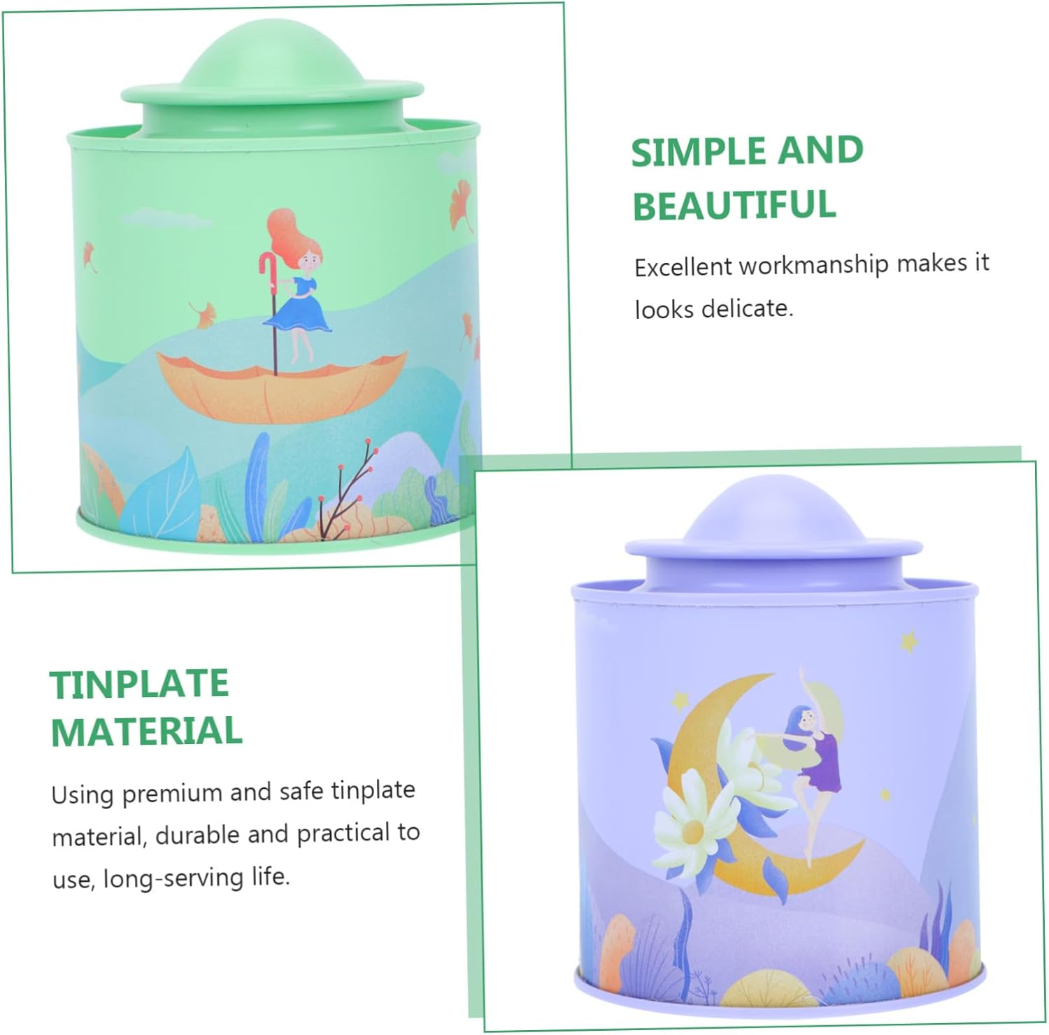 SHOWERORO 2Pcs Mini Tinplate Canisters Tea Storage Jars Lids for Jewelry Home Decor image number 4