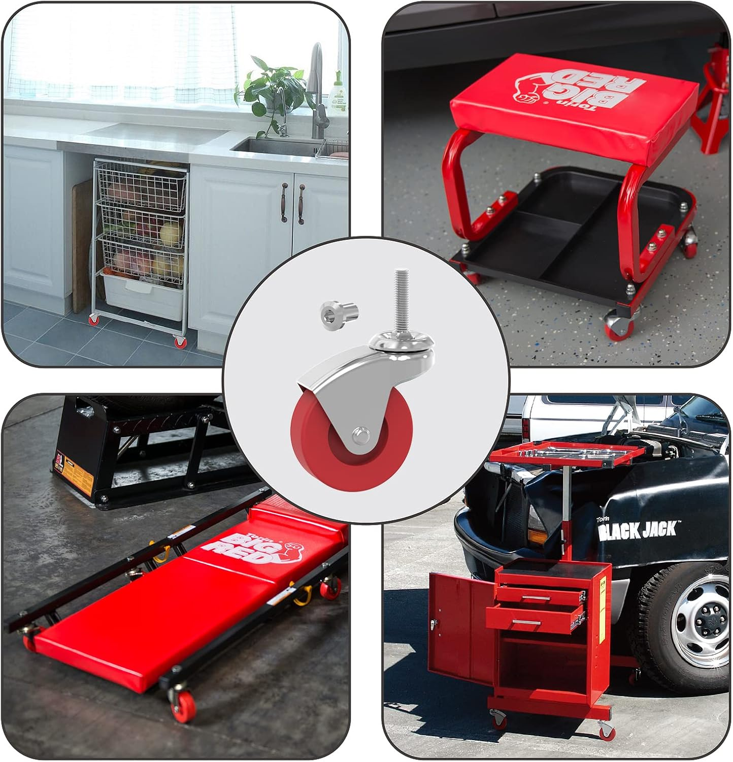 BIG RED 2.5 Inch Stem Caster Wheels Set of 6,Heavy Duty 360 Degree Swivel Stem Casters for Creeper Service Utility Cart Stool Post Mount,Atr6551-6Pb