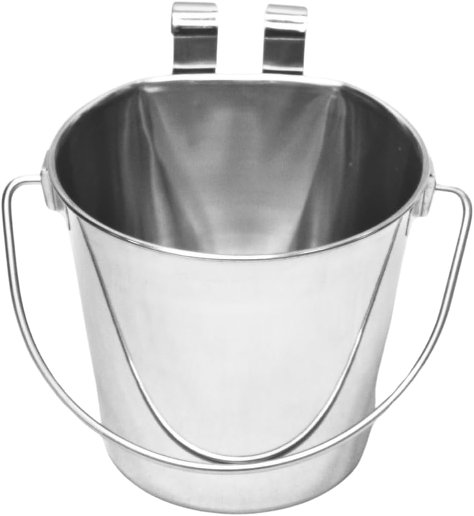 AASPIRE PETS 1 Quart Stainless Steel Flat Sided Bucket with Dual Hooks | 0.25 Gal Durable Food & Water Bowl for Dog Cat Bird & Small Animals | Fits Kennel Cage Critter Crate | Hanging Utility Pet Pail