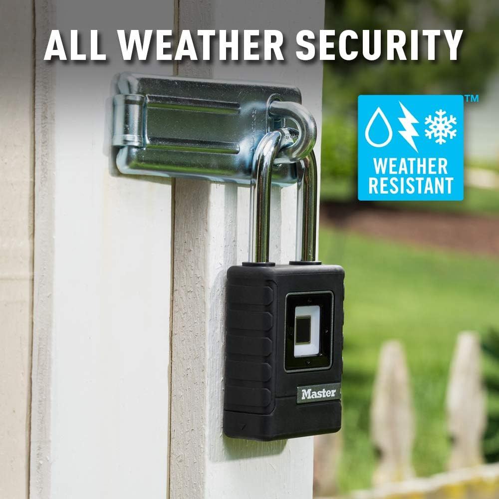 Master Lock 56Mm Biometric Padlock - Finger Print Lock for Storage Unit - Keyless Secure Outdoor Weatherproof Biometric Lock with Backup Combination Lock - Long 51Mm Shackle - No App Required image number 4