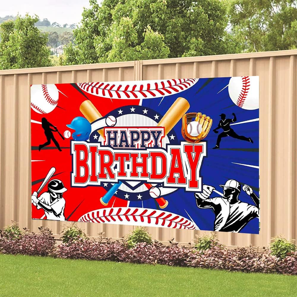 Baseball Birthday Party Decoration - Happy Birthday Backdrop Photo Background Banner Poster for Party Decorations Supplies 70.8 X 47.2 Inch - Airplane image number 2