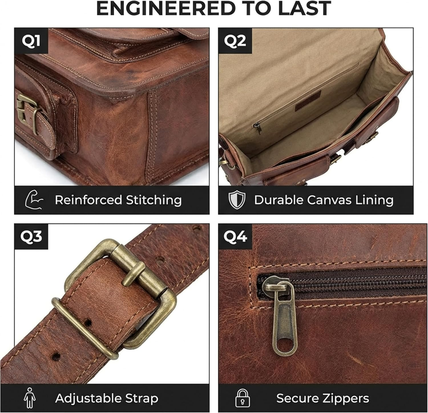 Cuero Vintage Handmade Leather Travel Crossbody Laptop Briefcase for Men and Women image number 4