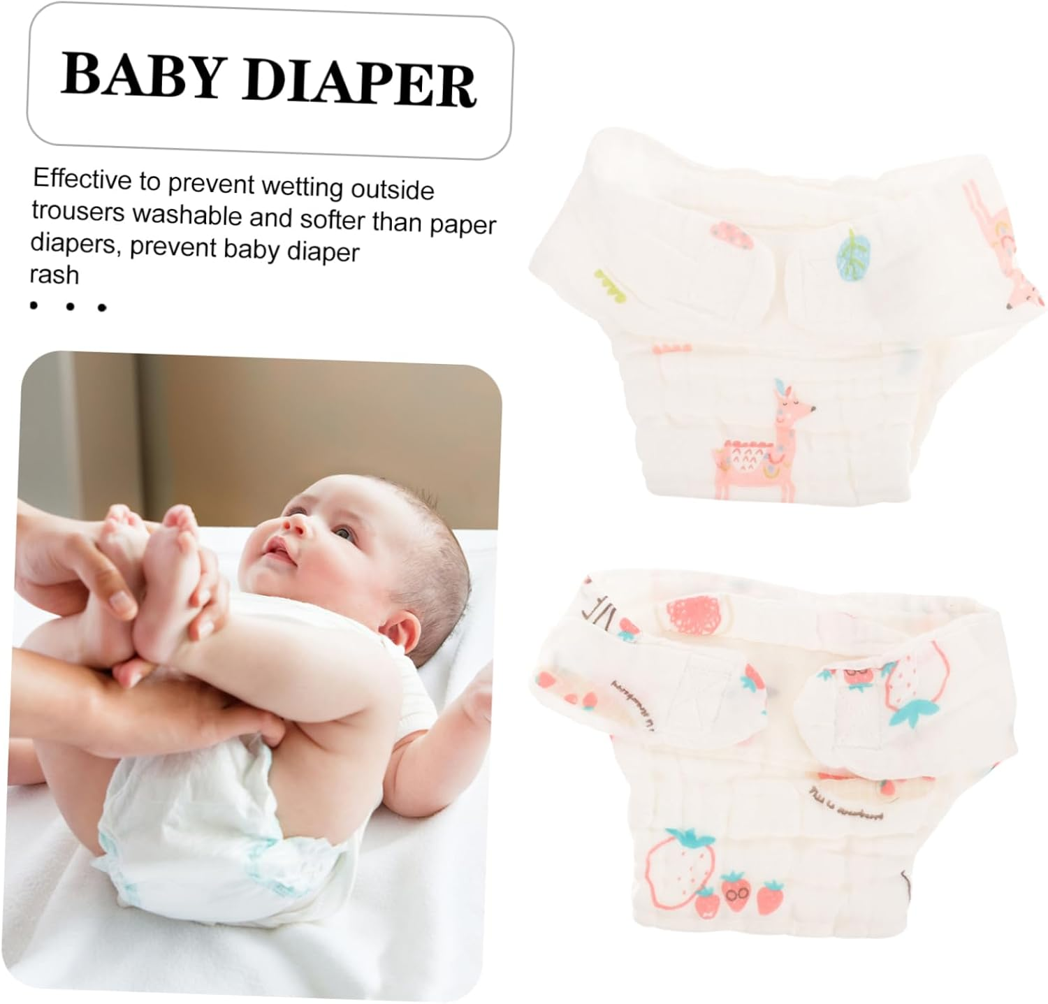 Abaodam 2 Pcs Cotton Reusable Baby Diaper Pants for Infants Washable Cotton Diapers for Newborns Random Styles Soft and Comfortable image number 3