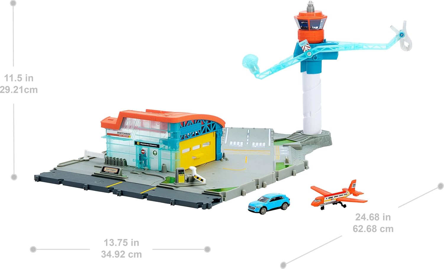 Matchbox Toy Car Playset, Takeoff Adventure Airport Set with Die-Cast Audi in 1:64 Scale, Plastic Plane, Take-Off & Landing Feature & Storage image number 1