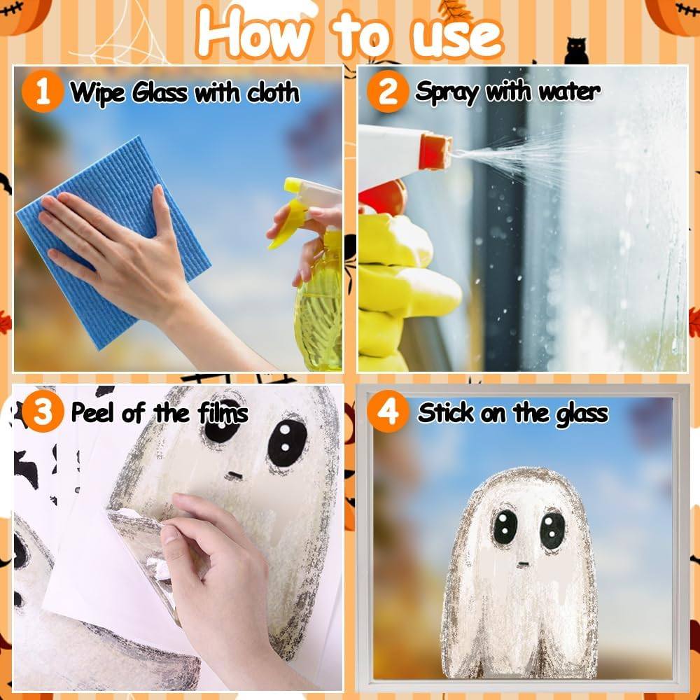 DIYDEC 6 Sheets Halloween Window Clings Large Halloween Ghosts Window Decals Double Side Scary Ghosts Bat Stickers for Holiday Home Office School Decor Glass Decoration image number 4