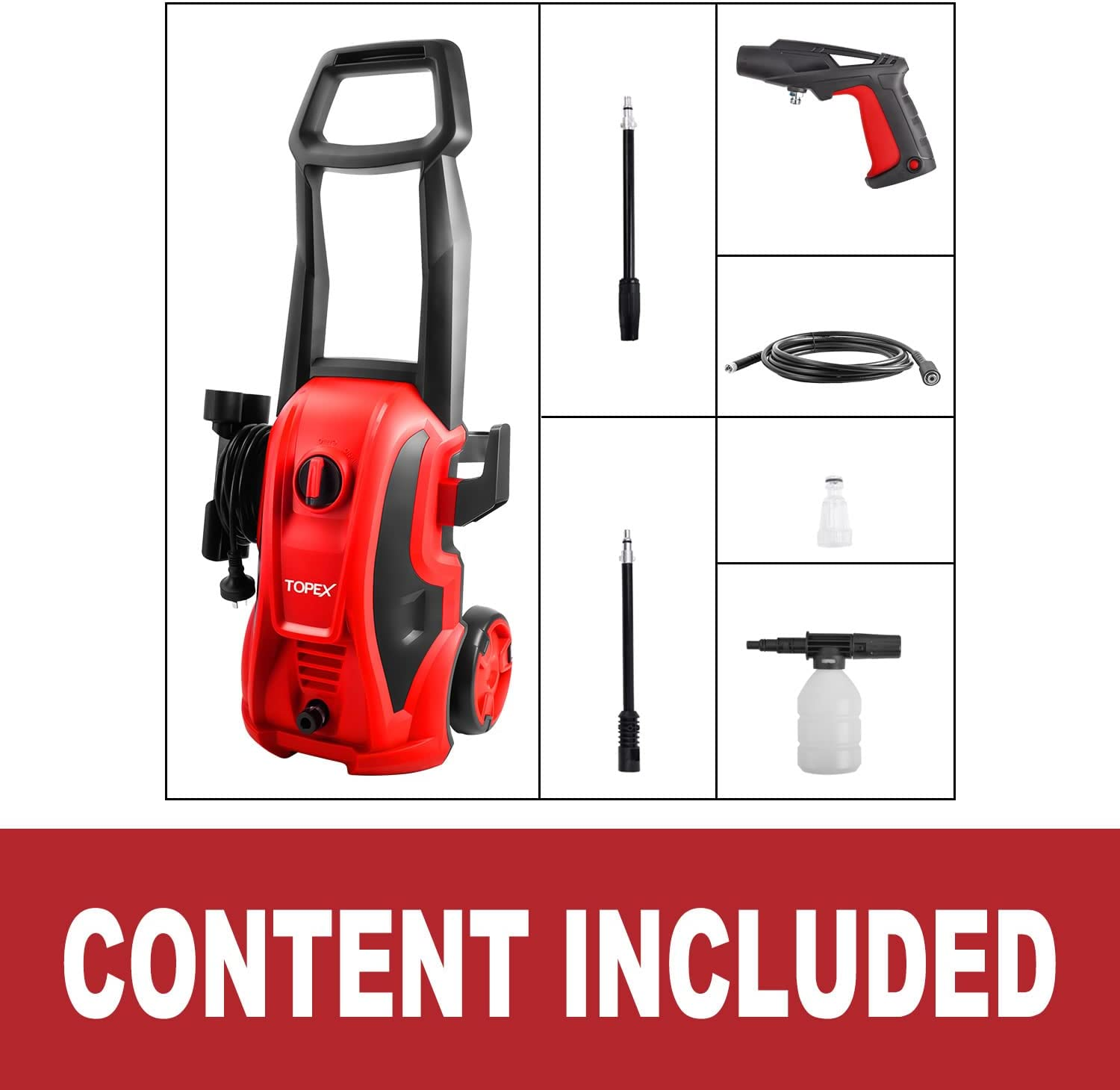 TOPEX High Pressure Washer Electric Cleaner Washing Machine W/Adjustable Spray Gun for Cars Fences Patios image number 3