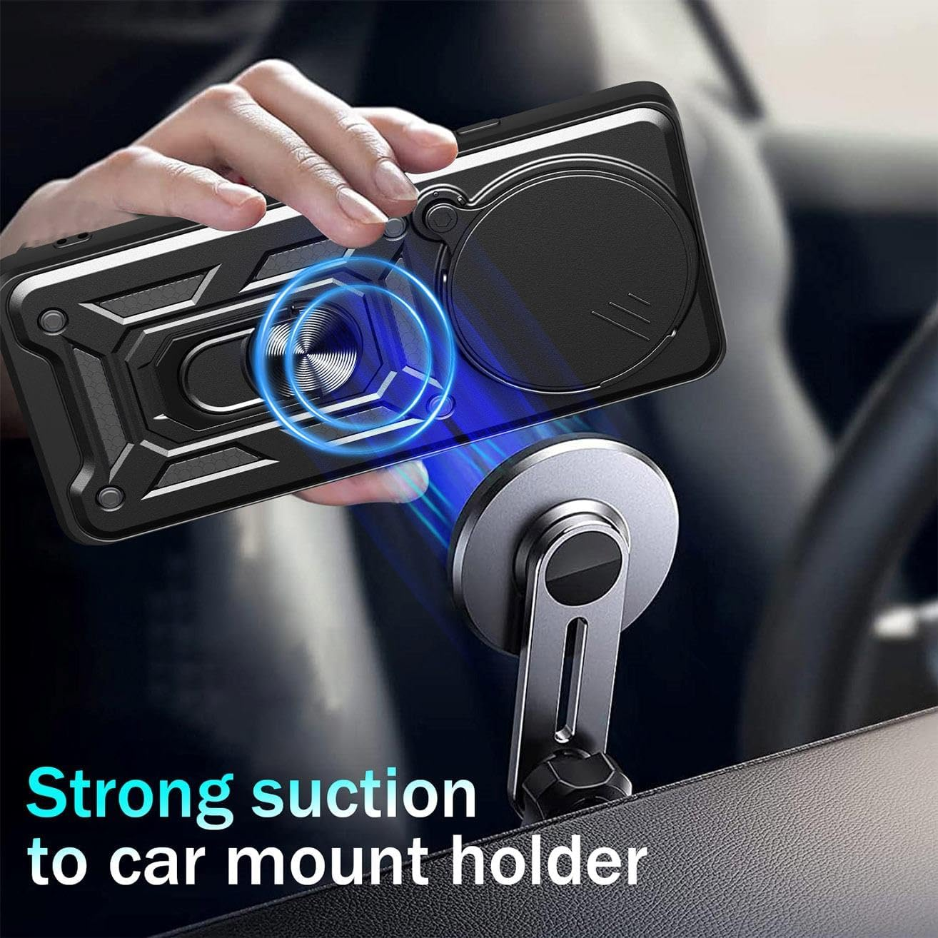 YUEQIAN Case for Xiaomi Redmi Note 14 Pro+ plus 5G, Sliding Camera Cover & Rotating Stand Ring Shockproof Mobile Phone Case, Hard PC + TPU Military Armour Scratch-Resistant Protective Case, Black - Red image number 5