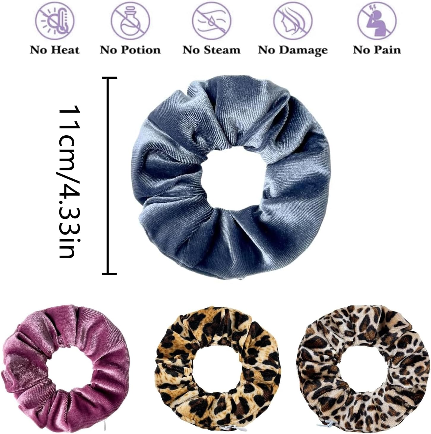 4 X Leopard Print Velvet Hair Scrunchies Yellow Leopard White Blue Pink image number 3