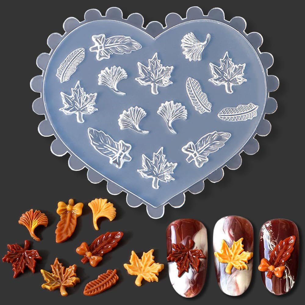 3D Maple Leaf Nail Design Silicone Nail Shapes Autumn Leaves Nail Charms Molds Silicone Mould Autumn Maple Nail Stamp Silicone Moulds for Nail Art Fall Leaf Nail Charms Resin Shapes Nail Accessories image number 2