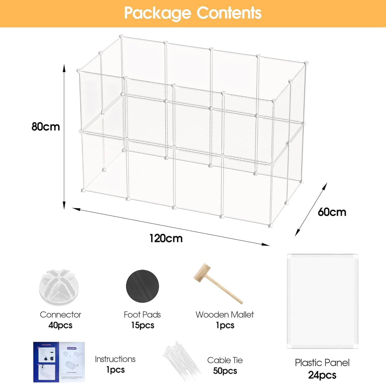 Advwin 24 Panels Transparent Small Animals Playpen, Portable DIY Pet Playpen, Plastic Enclosure, Puppy Play Pen for Indoors Outdoor Pet Fence for Guinea Pigs,Bunny,Ferrets,Hamsters,Hedgehogs image number 1