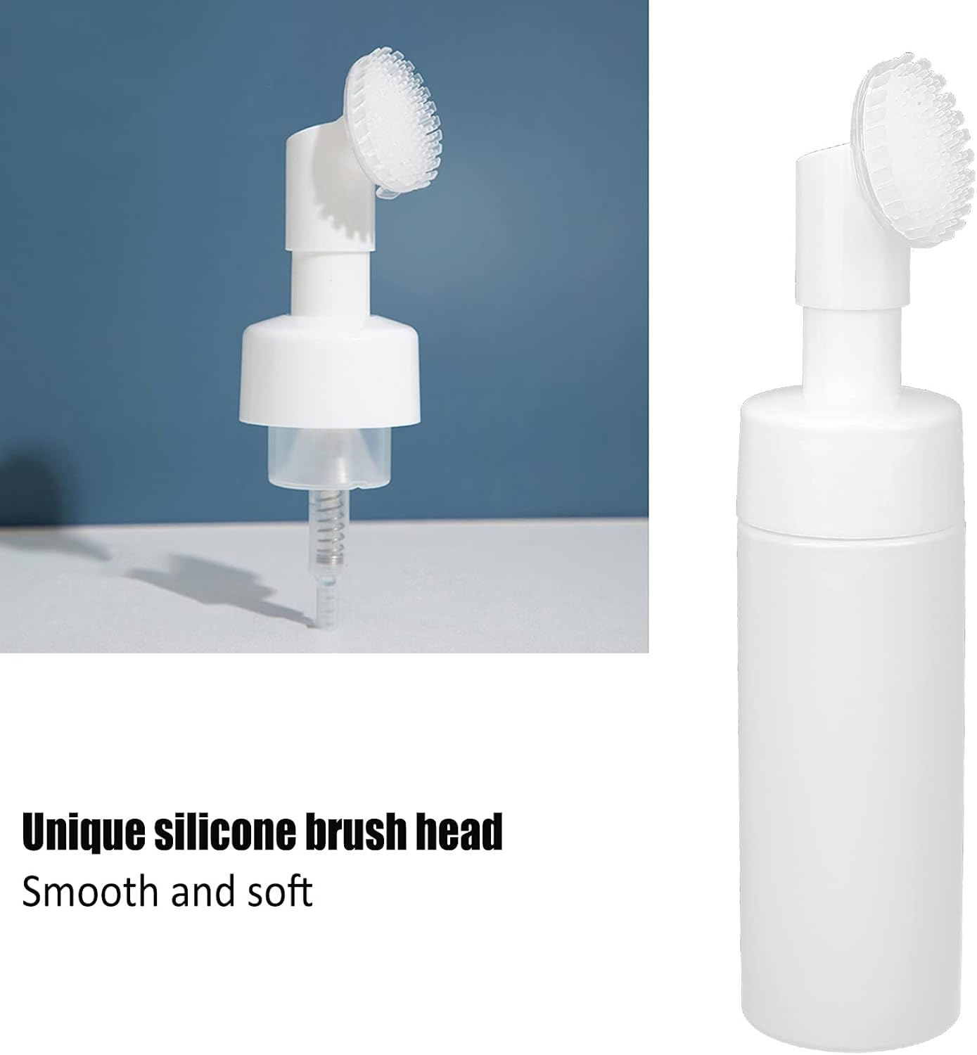 Foaming Bottle with Brush, White Facial Cleanser Foam Bottle, Fastening Pump Head Facial Cleanser Foaming Bottle for Lotion Bottling