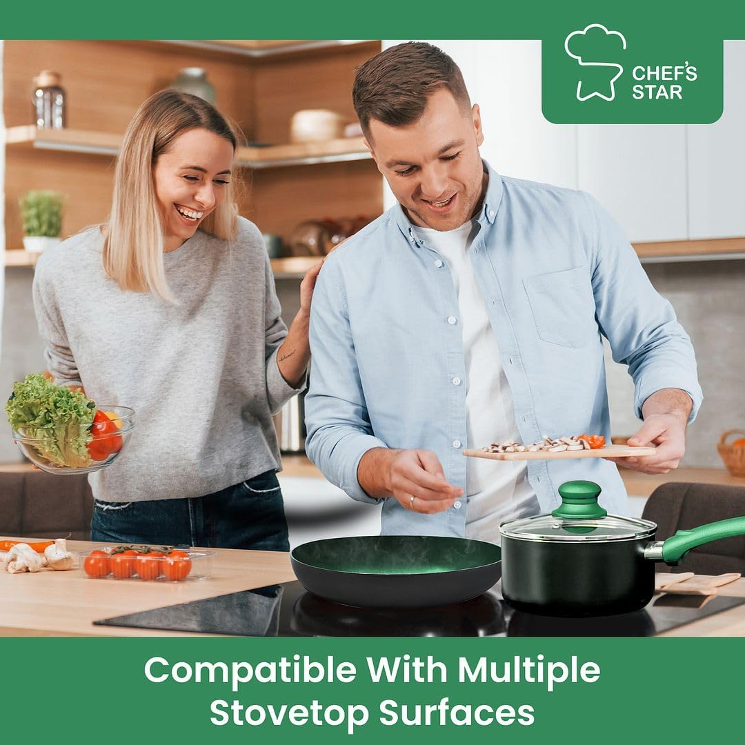 Chef'S Star Pots and Pans Set Kitchen Cookware Sets Nonstick Aluminum Cooking Essentials 11 Pieces Green image number 2