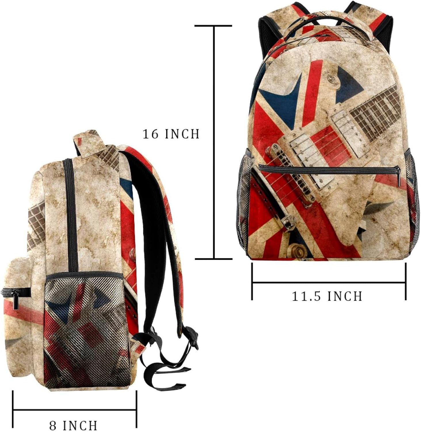 Grunge British Pop Guitar Backpack Students Shoulder Bags Travel Bag College School Tote Backpacks image number 1
