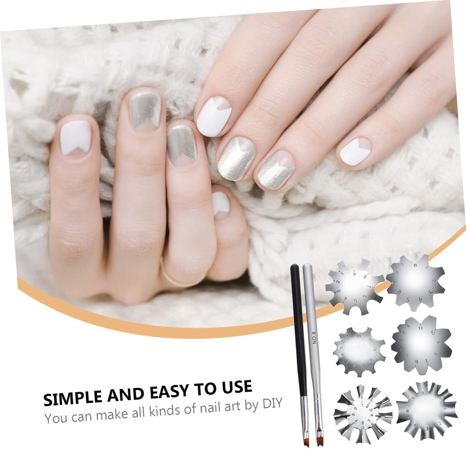 Baluue 8Pcs French Manicure Nail Template French Nail Line Cutter Stainless Steel Manicure Trimmer Tool image number 2