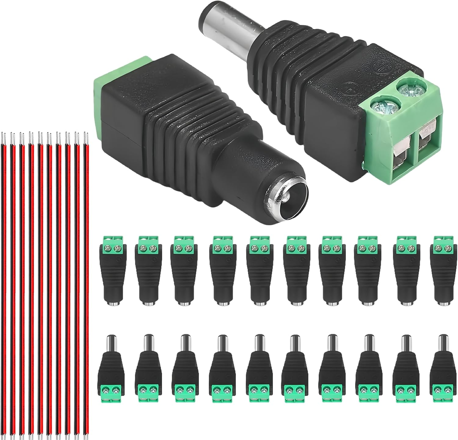 Clearhill 20Pcs (10Pcs Male+10Pcs Female) Power Connectors and 10Pcs Red and Black Wires,5.5Mm X 2.1Mm Power Jack Socket for 5-24V Led Strip,Camera Cable Wire Ends Plug Barrel Adapter image number 3