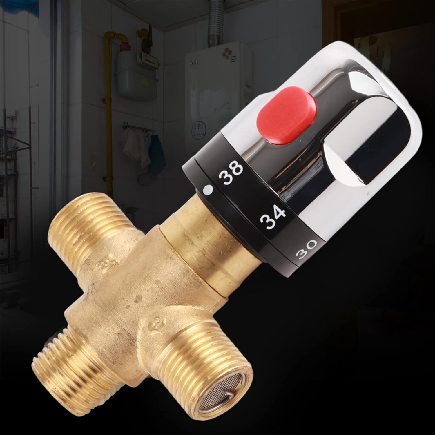 Gugxiom Thermostatic Mixing Valve, G1/2 Solid Brass, Temp Control, Three Way, Anti-Scald, Easy Install, Bathroom, Kitchen, Washroom image number 3
