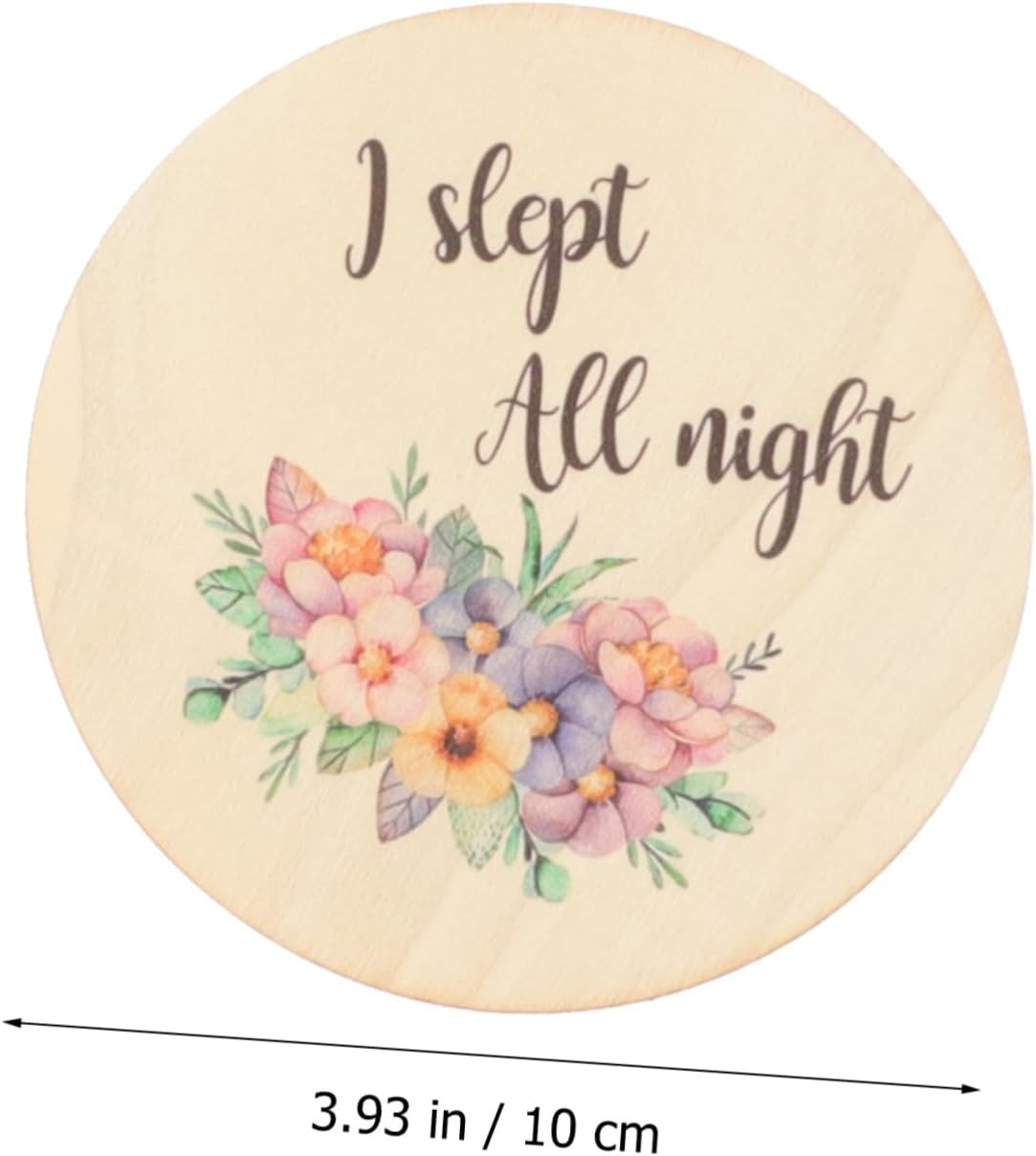 ERINGOGO 1Set Cards Wooden Monthly Growth Signs for Newborn Photo Props Age Discs for Shower Nursery Decor Beautiful Designs to Capture Memories image number 6