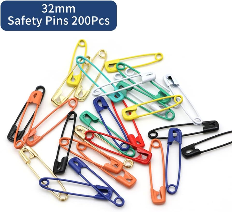 200Pcs -Safety Pins Colored, 1.26Inch32Mm Small Safety Pin Kit Colorful Assortment Bulk for Quilting Clothes Baby Diaper Decorative (Multi) image number 6