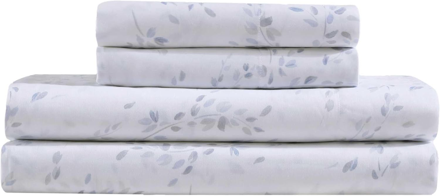 Calvin Klein - Queen Sheet Set, Cotton Sateen Bedding Set, Luxuriously Soft Home Decor (Airy Botanical Blue, Queen) image number 3