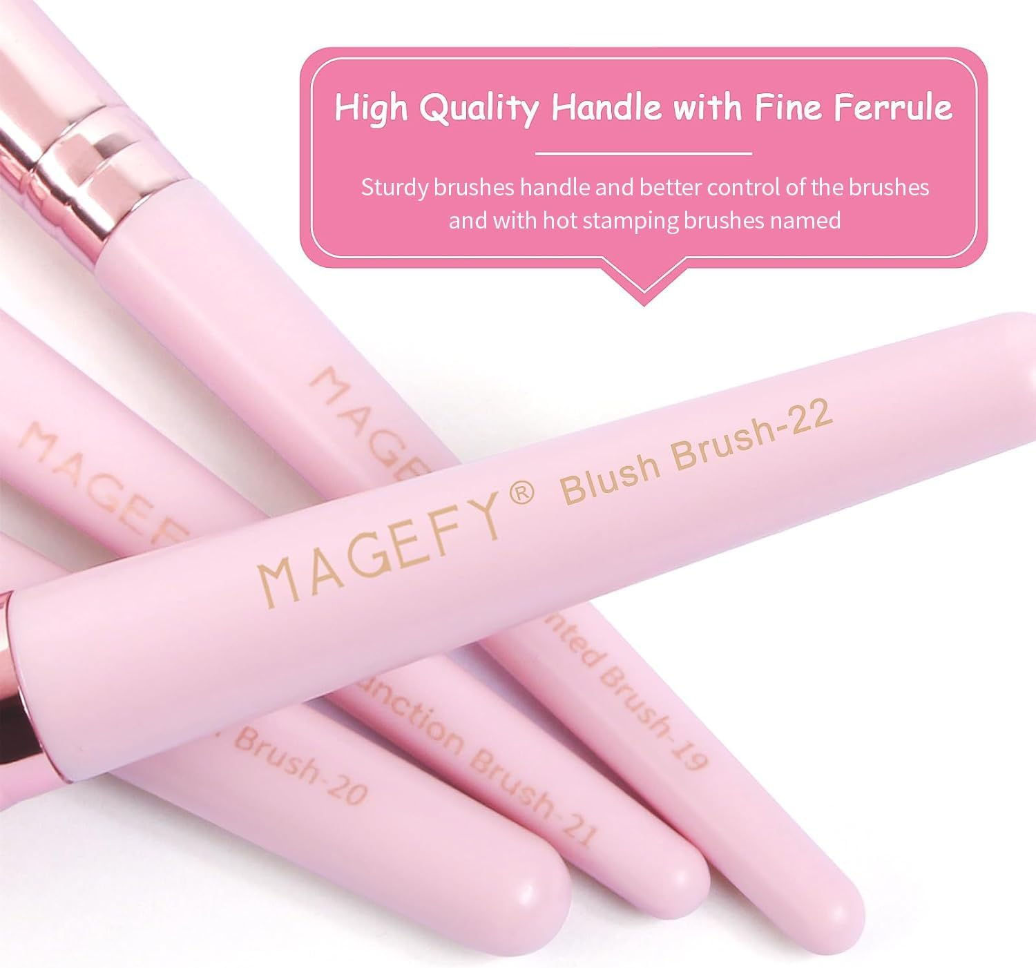 MAGEFY 18 Pcs Makeup Brushes, Premium Synthetic Make up Brushes Foundation Powder Concealers Eye Shadows Makeup Brush Set(Pink) image number 4